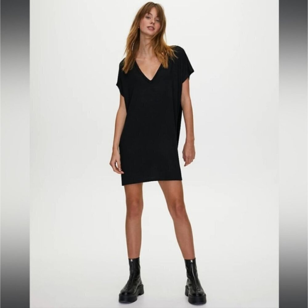ARITZIA | Wilfred Free Shirt Dress Marcoux V-neck Black sz XS - Picture 2 of 7